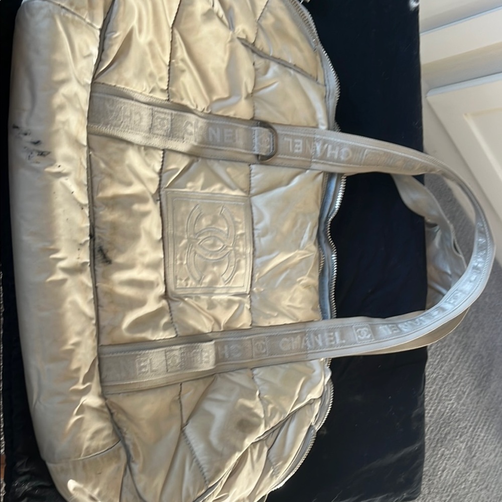 Chanel Silver Quilted Tote Bag
